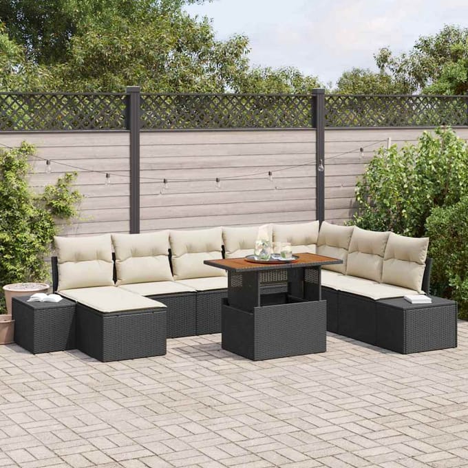 vidaXL - Tuinbank - Set - 9 - st - Zwart - poly - rattan