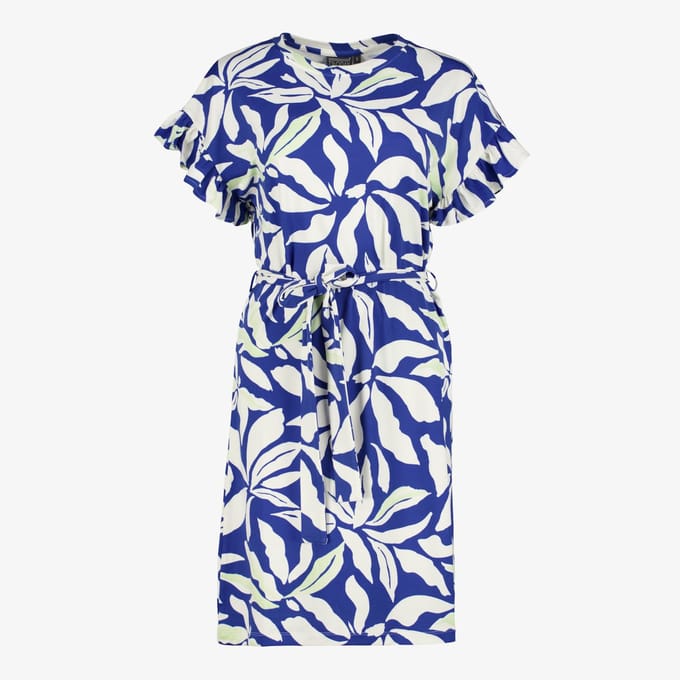 TwoDay dames jurk met bladerenprint blauw wit - Maat M