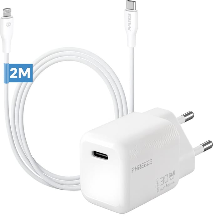 30w usb C adapter GaN set geschikt voor iPhone en iPad met Lightning naar usb C kabel 2 meter