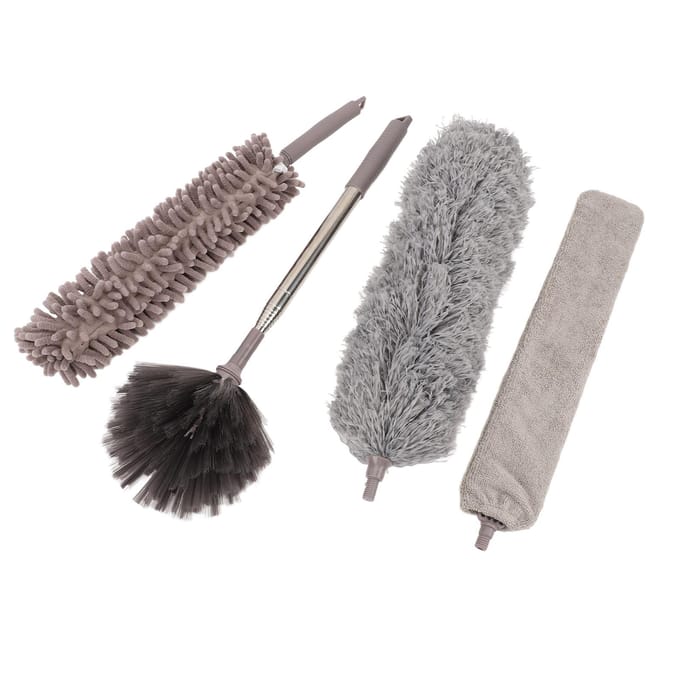 6 Stuks 1 Set Microfiber Stofdoek Telescopische Stang Wasbare Spinnenwebdoek Stofdoekset voor Plafondhoek gray