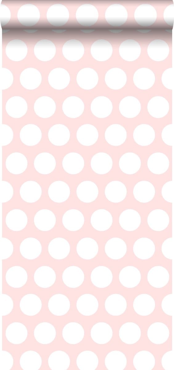 ESTAhome behang stippen wit en licht roze - 53 cm x 10.05 m - 128859