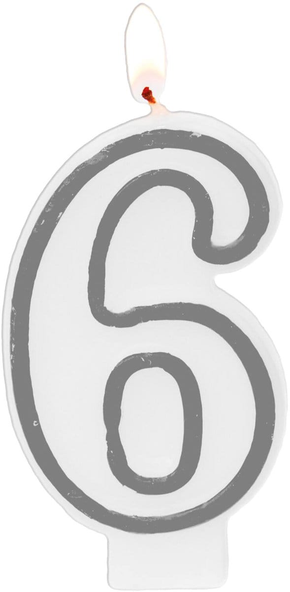 Folat - Kaars cijfer 6 simply chique silver 9 cm