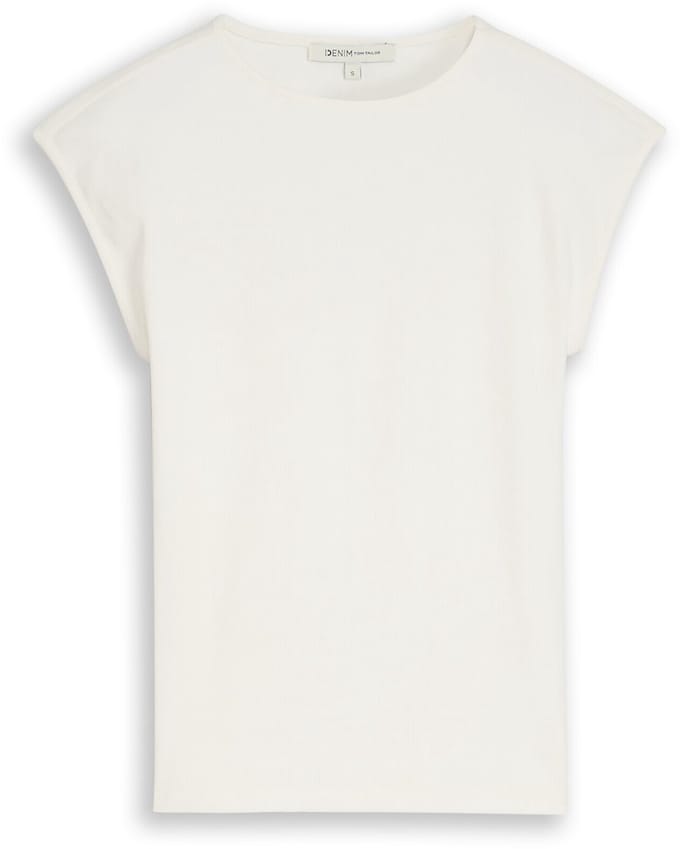 Tom Tailor Denim - Slim fit T-shirt met ribstructuur - Maat XL - off white