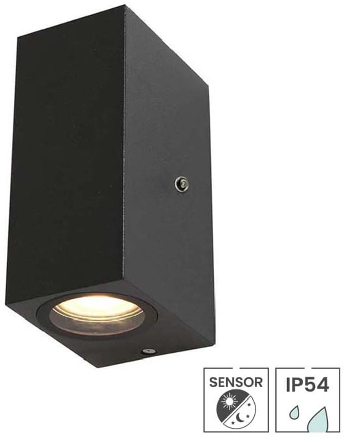Lybardo - Buitenlamp met sensor dag en nacht - Wandlamp - Voor 2 GU10 Spots