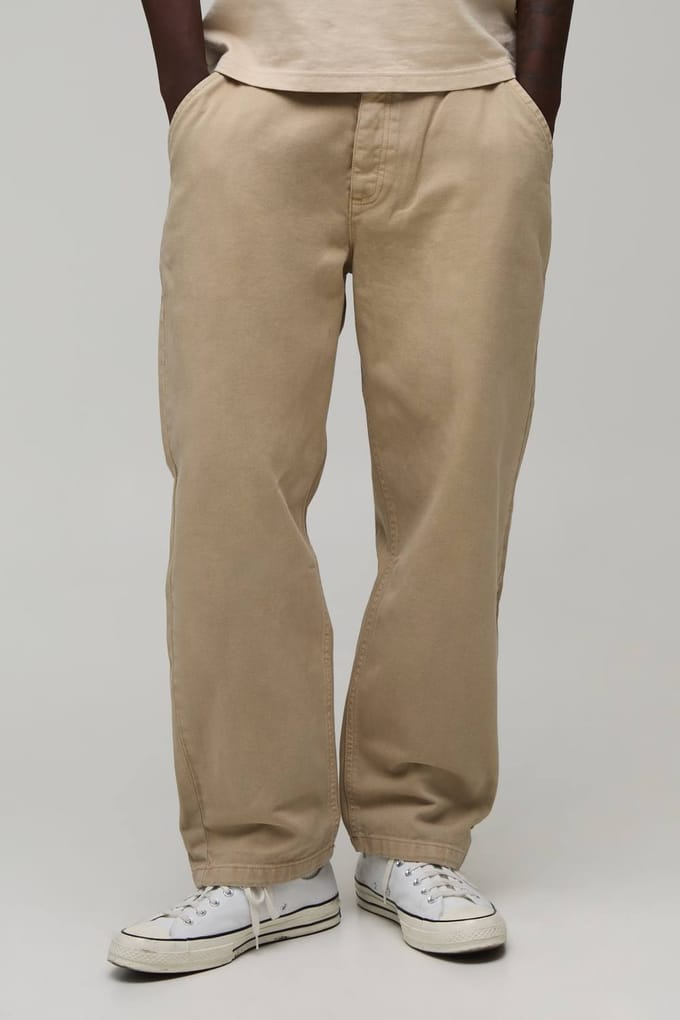 Skate Fit Crop Broek Met Half & Half Tailleband In Gewassen Twill | Taupe | Size Medium