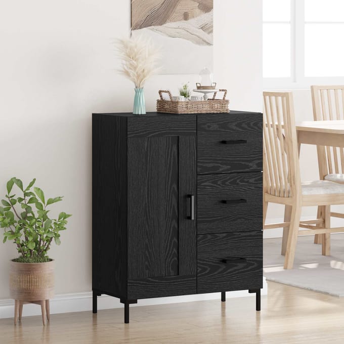 vidaXL - Dressoir - Zwart - eiken - 69.5 - x - 34 - x - 90 - cm - Bewerkt - hout