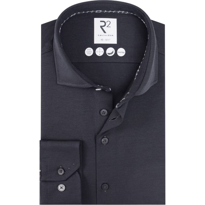 R2 Dobby Technical Knitted Lange Mouw Overhemden Anthraciet 130.wsp.031