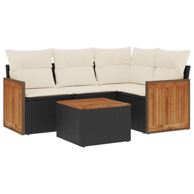 vidaXL - 5-delige - Loungeset - met - kussens - poly - rattan - zwart