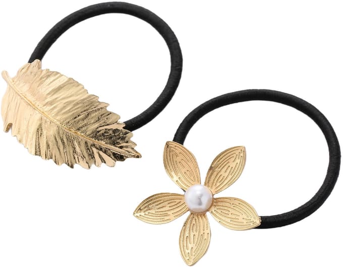Emilie collection - haarelastiek - goud - 2 stuks - bloem - blad