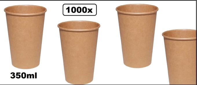 1000x Mega Koffiebeker karton bruin 350ml - Koffie thee chocomel soep drank water beker karton