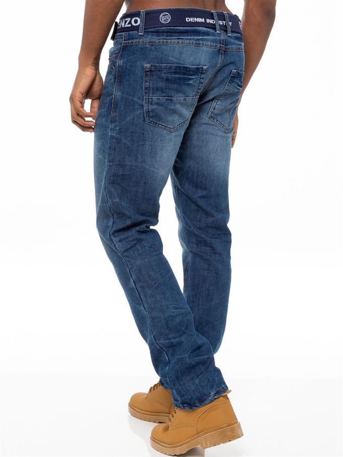 Enzo | Heren Denim Straight Fit Jeans - Blauw