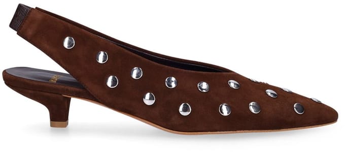 Manfield - Dames - Bruine suède slingbacks met studs - Maat 36