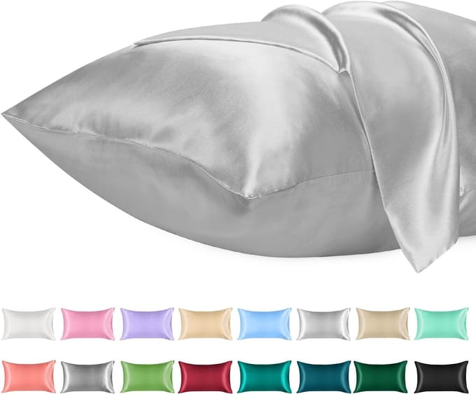 Famanu - Satijnen kussenslopen 50x90 cm lichtgrijs set 2, microfiber satijn effen kleur, envelopsluiting kreukvrij ademend
