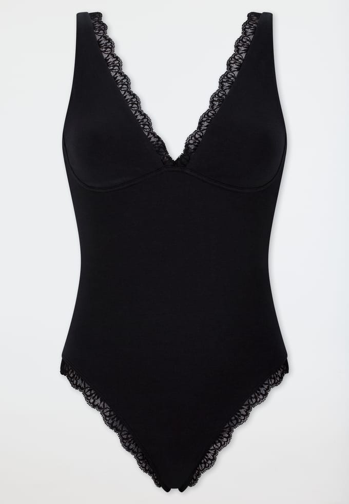 Zachte BH-romper van kant, zwart - Unique Cotton 80A