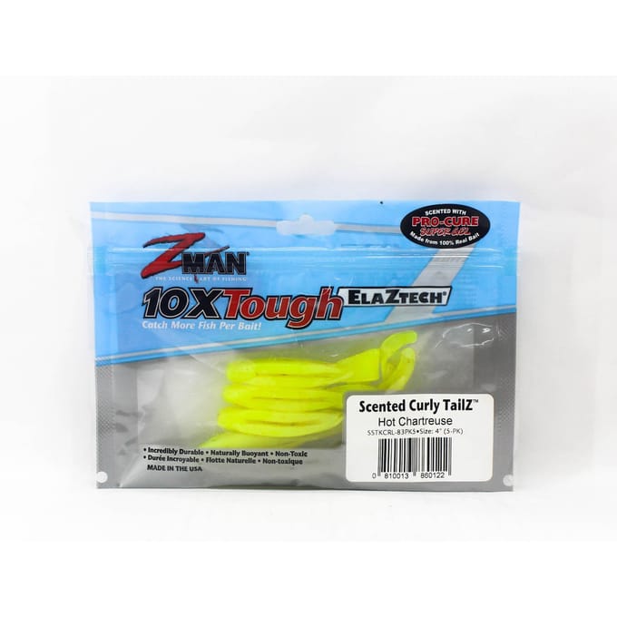 Zman Soft Lure StreakZ Curly TailZ 4 Inch 5 per Pak Hot Chartreuse (0122) blue