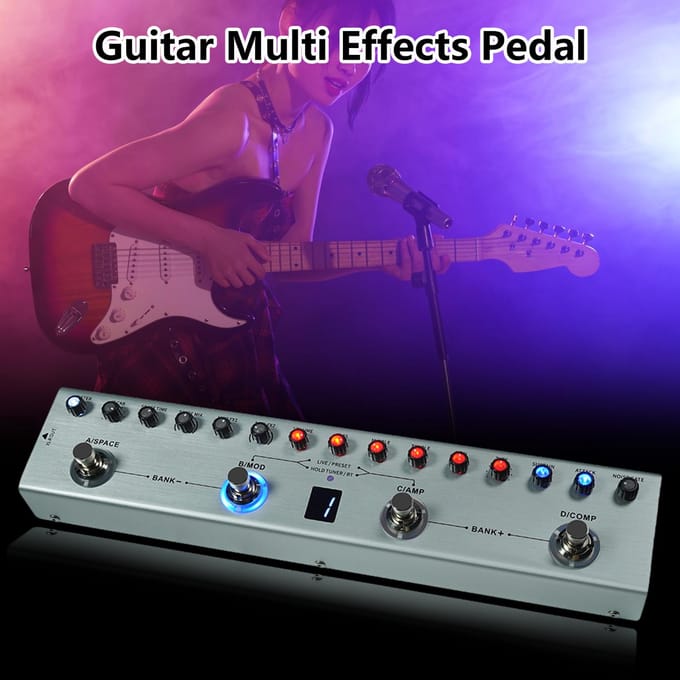 Bass Multi-effectpedaal 3-bands equalizers XLR gebalanceerde uitgang 3 vertragingen 3 reverbs Baseffecten zilver