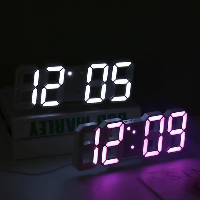 3D Led Wandklok Datum Temperatuurweergave Digitale wekker voor thuis Woonkamer Kantoor Magazijn black