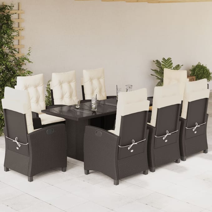 vidaXL - 9-delige - Tuinset - met - kussens - poly - rattan - bruin