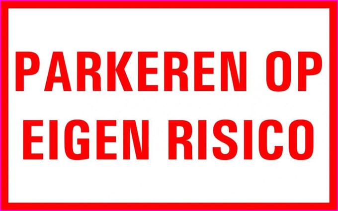 Parkeren op eigen risico tekstbord - kunststof 320 x 200 mm