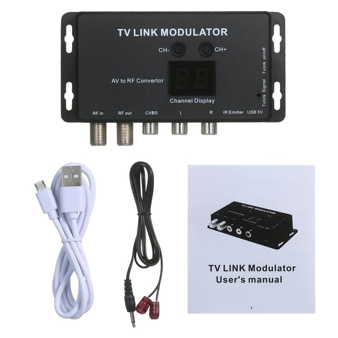 Modulateur TVLINK, convertisseur AV vers RF et extension IR, modulateur RF noir