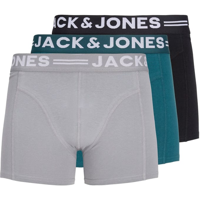 Jack & Jones Heren boxershorts trunks sense 3-pack effen grijs/blauw/zwart