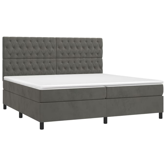 vidaXL - Boxspring - met - matras - en - LED - fluweel - donkergrijs - 200x200 - cm