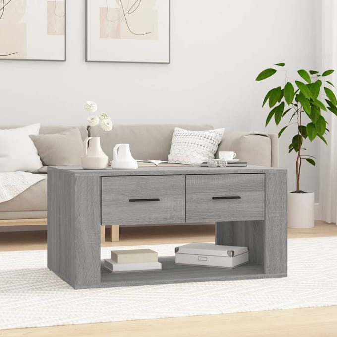 vidaXL - Salontafel - 80x50x40 - cm - bewerkt - hout - grijs - sonoma - eiken