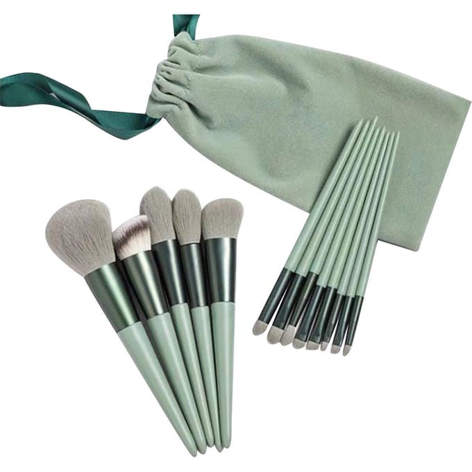 13PCS make-upborstelset met opbergtas voor foundation losse poeder blush concealer oogschaduw groen