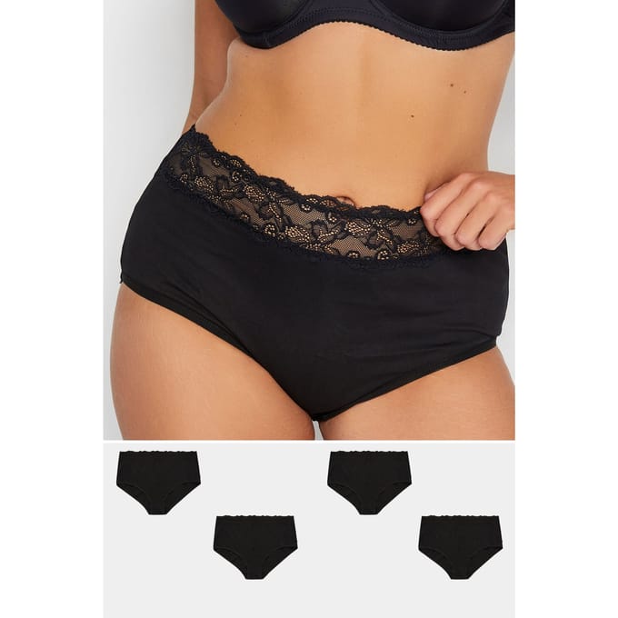 Yours 4 Pack Katoenen Tailleslips Met Kant In Zwartsize 66-68
