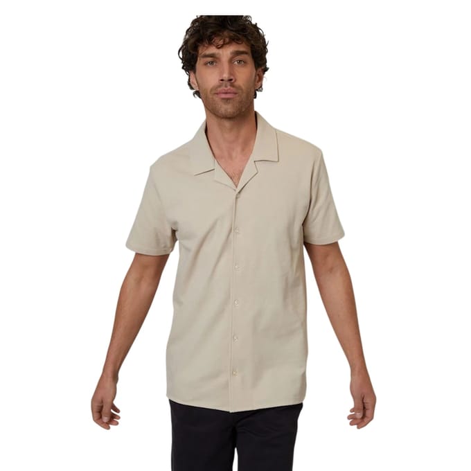 Threadbare Kaylian herenoverhemd met korte mouwen, reguliere pasvorm (Steen)