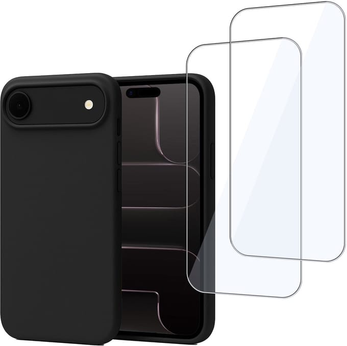 Technow hoesje + 2x Screenprotector geschikt voor iPhone 17 – Tempered Glass - Liquid Back Case - Cover - Zwart