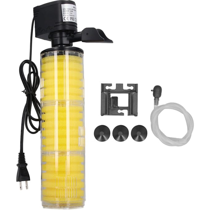 25W Onderdompelbaar Aquariumfilter Intern 1800L/H 3 Stadia Spons Aquarium Onderdompelbaar Filter met yellow