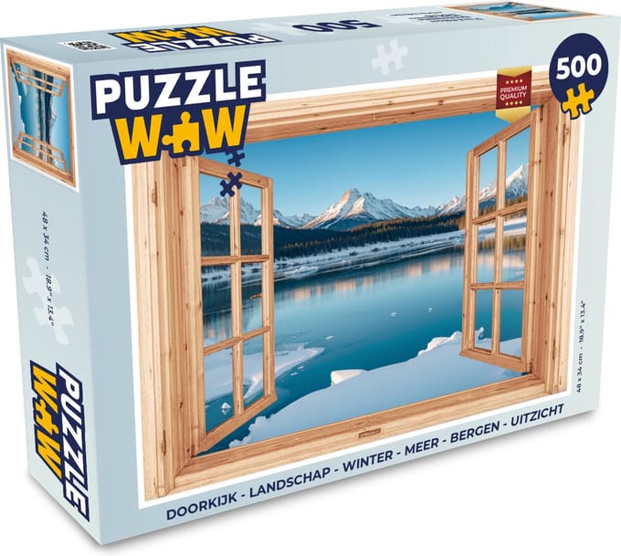 Puzzel Doorkijk - Landschap - Winter - Meer - Bergen - Uitzicht - Legpuzzel - Puzzel 500 stukjes