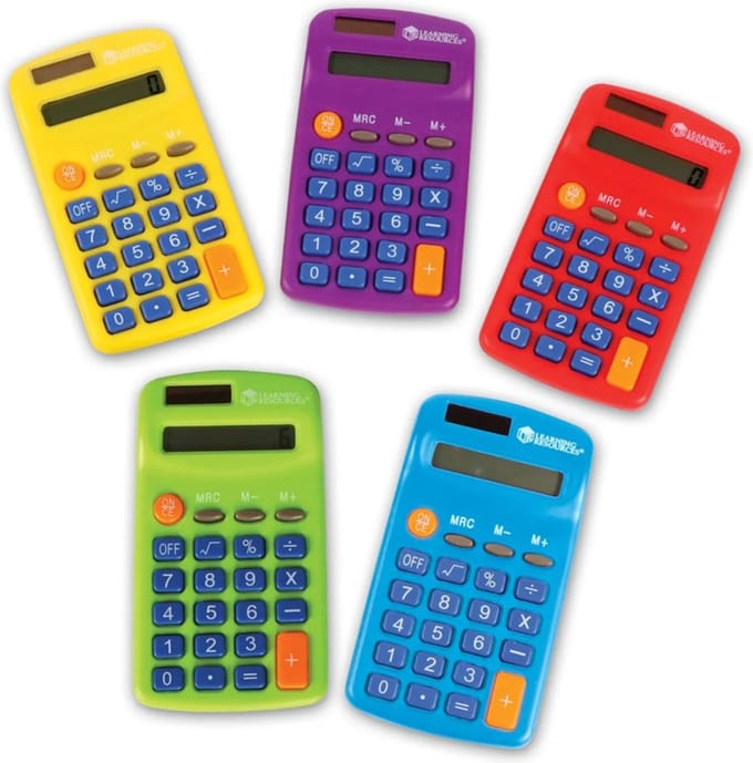 Rekenmachine vrolijke kleuren, set van 5 st.
