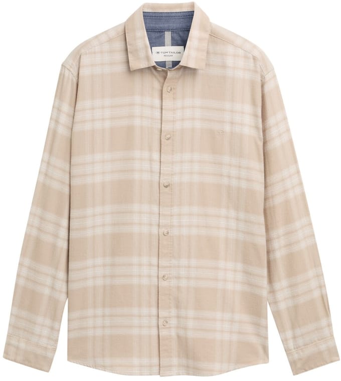 Tom Tailor - Regular fit overhemd met geborduurd logo - Maat XXL - light cashmere tonal check