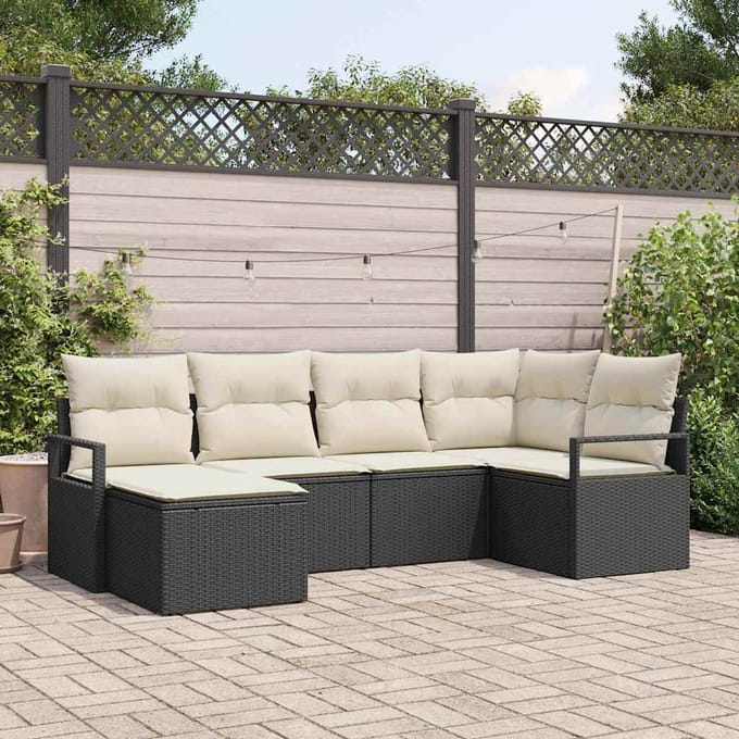 vidaXL Bankstel 6 st Zwart poly rattan