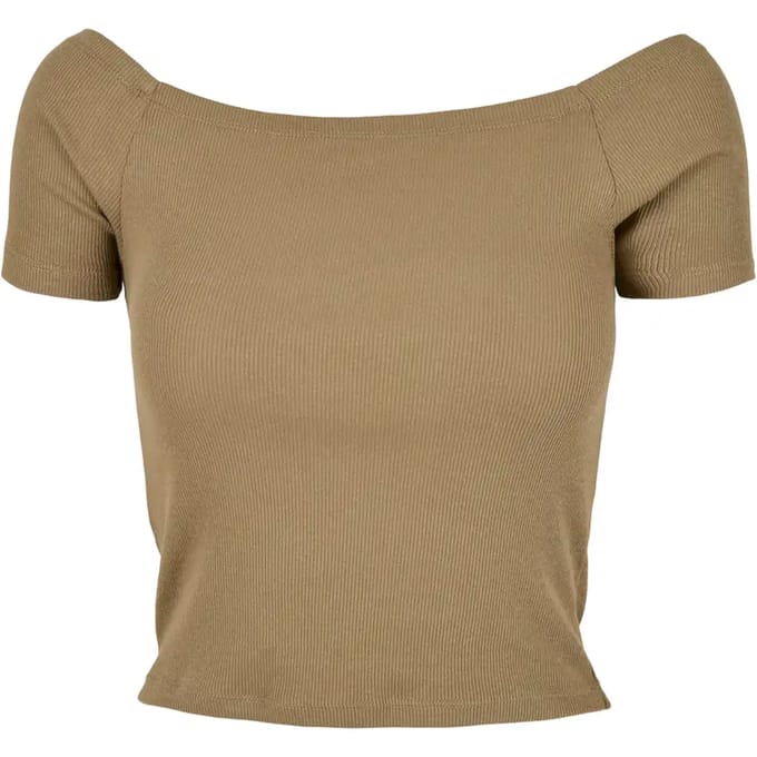 Urban Classics - Off Shoulder Rib Crop top - 3XL - Groen/Bruin