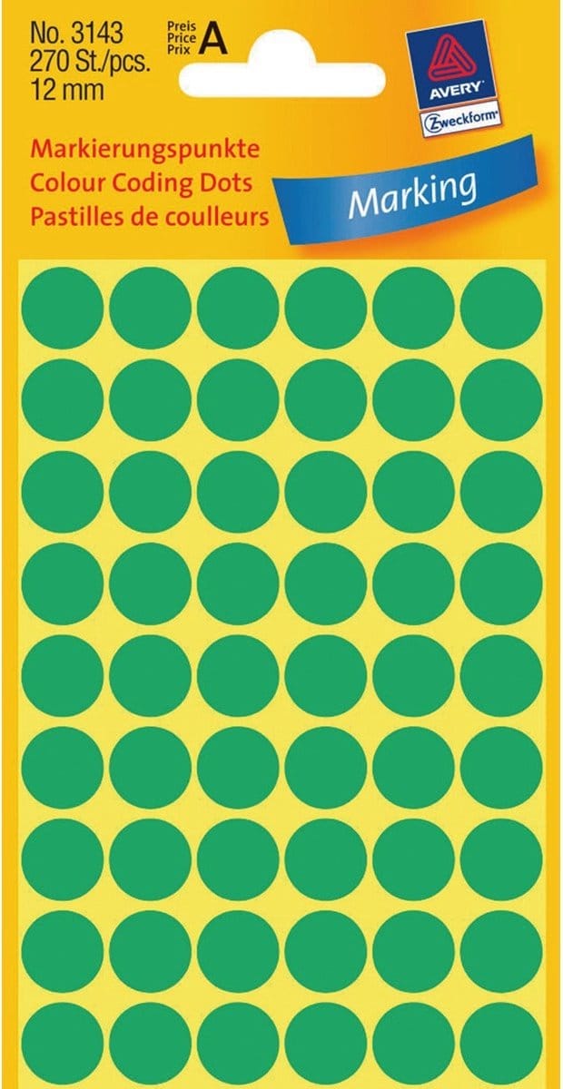 Etiket avery 3143 rond 12mm groen 270st | 10 stuks