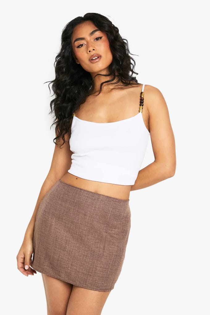 boohoo Dames Minirok met linnenlook | Chocolate | Maat: 8