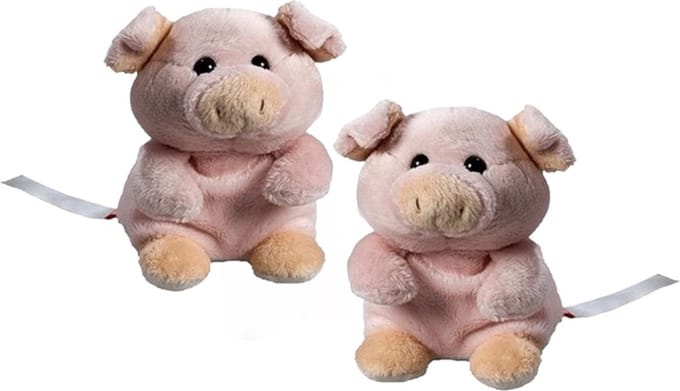 2x stuks pluche varken/big knuffel 11 cm met beschrijfbaar label