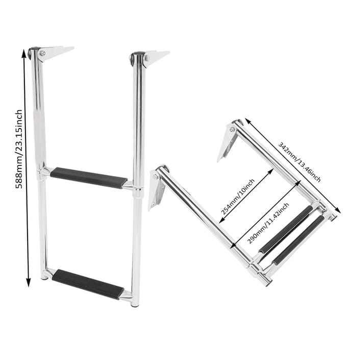 2-traps roestvrijstalen telescopische bootladder, antislip, uitschuifbare steigerladder voor bootjacht wit