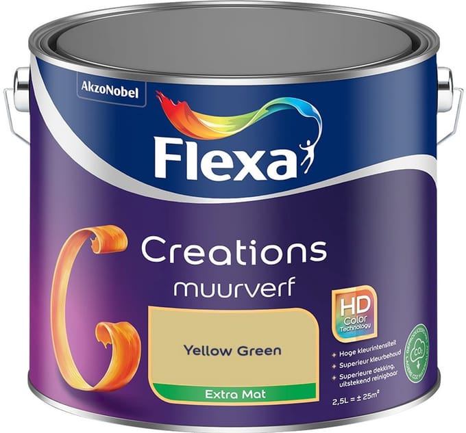 Flexa - Creations Muurverf Extra Mat - Yellow Green - Mengverf - 2,5 L