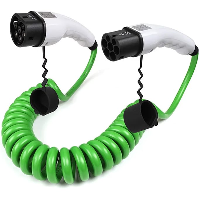 Spiraalkabel Opgerolde autolader Wallbox Straatkabel Helix Type 2 Elektrisch voertuig Buiten Groene kleurmodus 3 Draagbaar EVSE