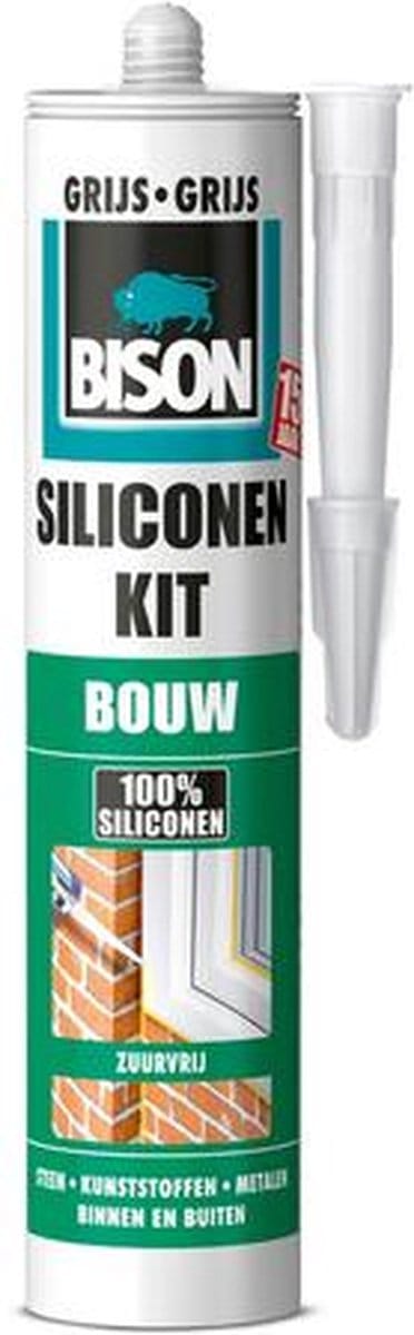 Bison Siliconenkit Bouw grijs koker 300 ml blijvend elastisch, waterbestendig, alle bouwafdichtingen