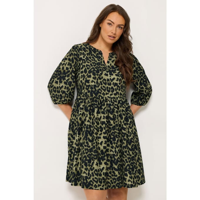 Yours Groene Jurk Met Dierenprint En Inkeping In De Hals Size 44