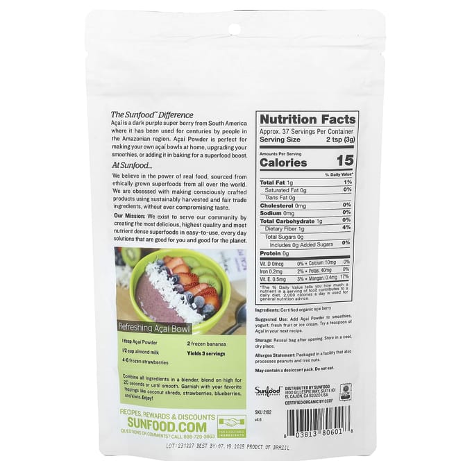 Biologisch Acai Poeder, 4 oz (113 gr)