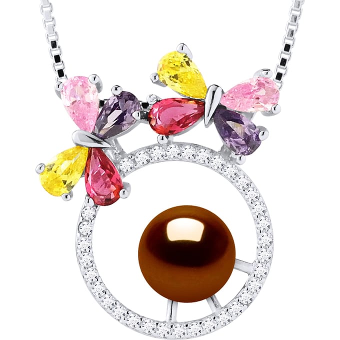 BUTTERFLY zoetwater parel Ronde 8-9mm Chocolate 925