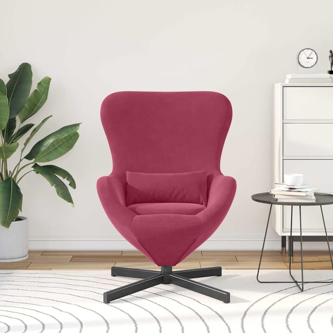 vidaXL - Eivormige - stoel - Wijnrood - 63 - x - 73 - x - 90 - cm - Fluweel