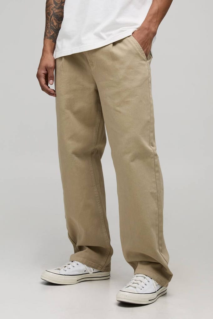 Relaxed Fit Half & Half Tailleband Gewassen Twill Broek | Taupe | Size Medium