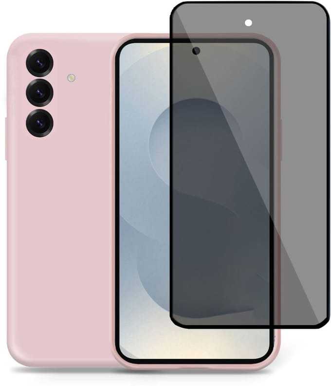 Technow hoesje + Privé Screenprotector geschikt voor Samsung S25 – Privacy Tempered Glass - Back Case Cover Roze